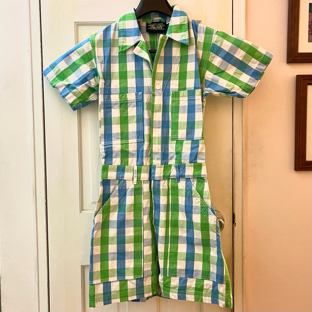 Big Bud Press Green and Blue Gingham Romper - Short sleeve